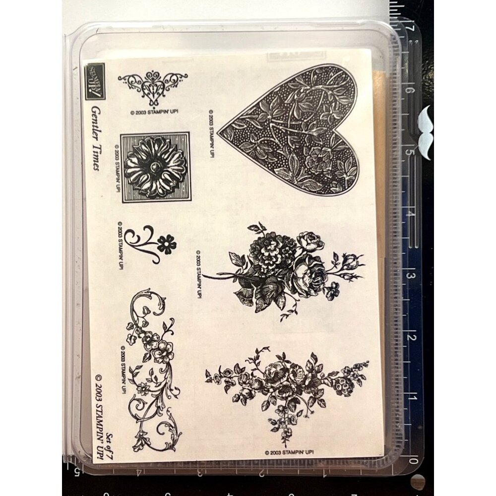 2003 STAMPIN' UP! GENTLER TIMES WOOD MOUNTED RUBBER STAMP SET HEART FLORAL